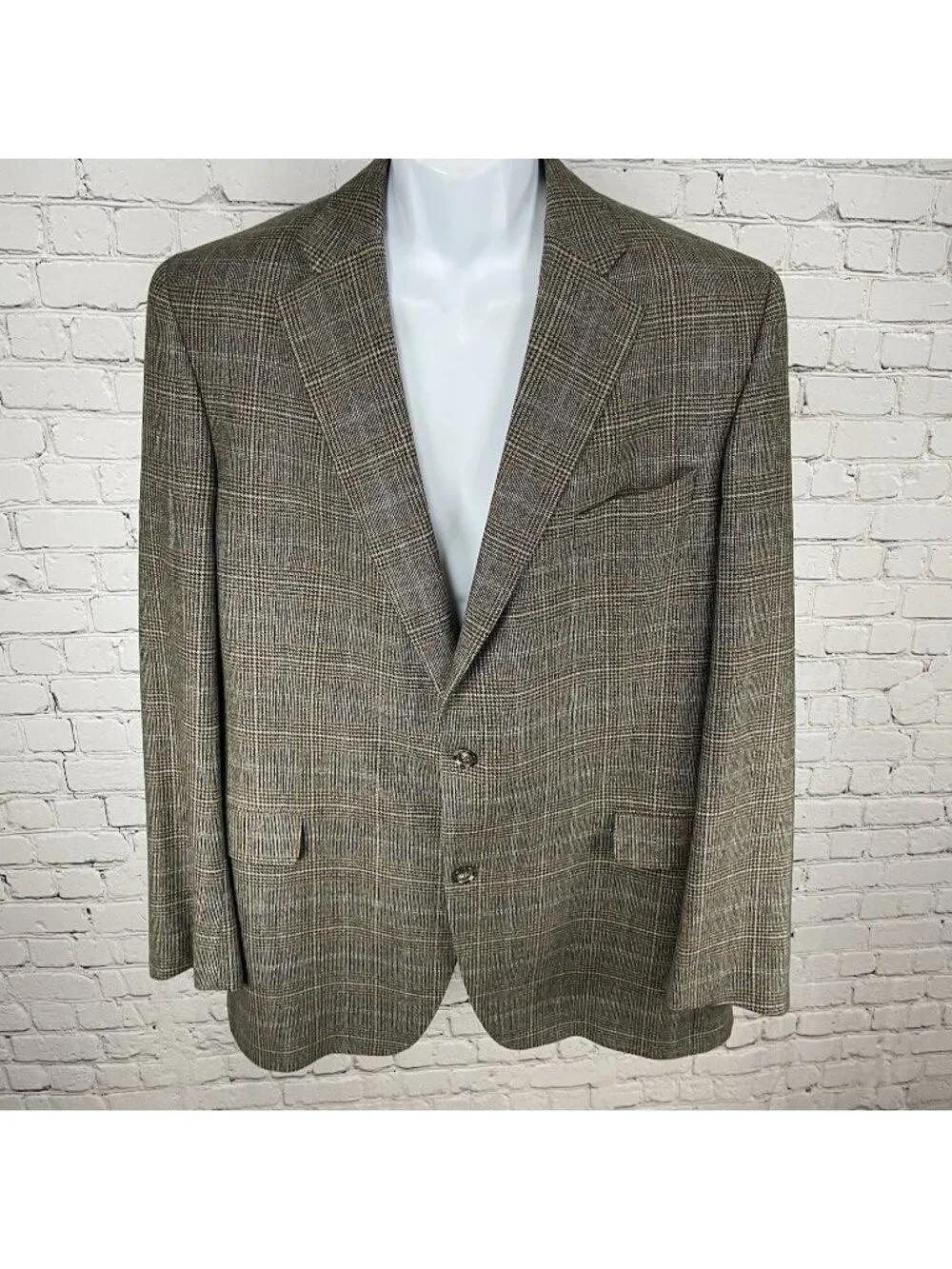 Jack Victor Brown Wool Cashmere Houndstooth 2 Button Blazer Sport Coat Size 46L